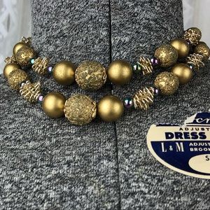 Vintage Satin, Iridescent & Textured Beaded gold tone tiered spirals Necklace